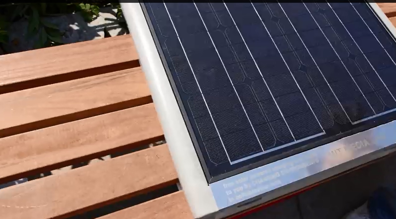 Solar battery charger tech in a park bench?